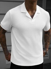 Manfinity CasualCool Kemeja Polo Lengan Pendek Warna Polos Kasual Musim Panas untuk Pria - Putih - View 6