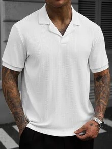 Manfinity CasualCool Kemeja Polo Lengan Pendek Warna Polos Kasual Musim Panas untuk Pria - Putih - View 5