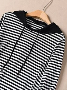Rusticease Women's Striped Colorblock Casual Daily Summer Long Hooded Dress - Black - View 4