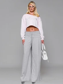 MUSERA Sweatshirt Crop Off Shoulder Longgar dengan Logo Tulisan Bordir untuk Musim Gugur/Musim Dingin, Cocok untuk Sehari-hari, Kembali ke Sekolah, dan Pink Pony - Baby Pink - View 2