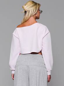 MUSERA Sweatshirt Crop Off Shoulder Longgar dengan Logo Tulisan Bordir untuk Musim Gugur/Musim Dingin, Cocok untuk Sehari-hari, Kembali ke Sekolah, dan Pink Pony - Baby Pink - View 4