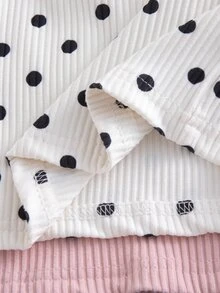 SHEIN Vintaside Kids 3件組女嬰幼童女孩羅紋長袖圓領T恤，可愛甜美白色、粉色、黑色波點荷葉邊，公主風，適合生日派對、秋季穿著 - 彩色 - 查看 6