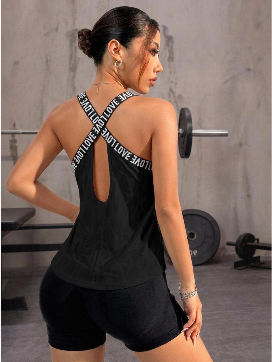 Solea Cove Solea Cove ملابس علوية رياضي بدون أكمام وتفاصيل مجعّدة، ملابس علوية للجيم - الأسود - مشاهدة 1