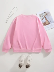 Pakaian Musim Gugur Fleece untuk Anak Perempuan Remaja, Kaos Lengan Panjang Kasual Leher Bulat Warna Polos untuk Sehari-hari, Pakaian Liburan, Sweater - Berwarna merah muda - View 3