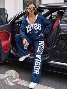 SHEIN 青少年女孩 T-shirt 套裝，海軍藍，短袖上衣 + 長褲 2 件套，寬鬆版型，日常穿著、六年級派對、休閒街頭風、白色 - 彩色 - 查看 4