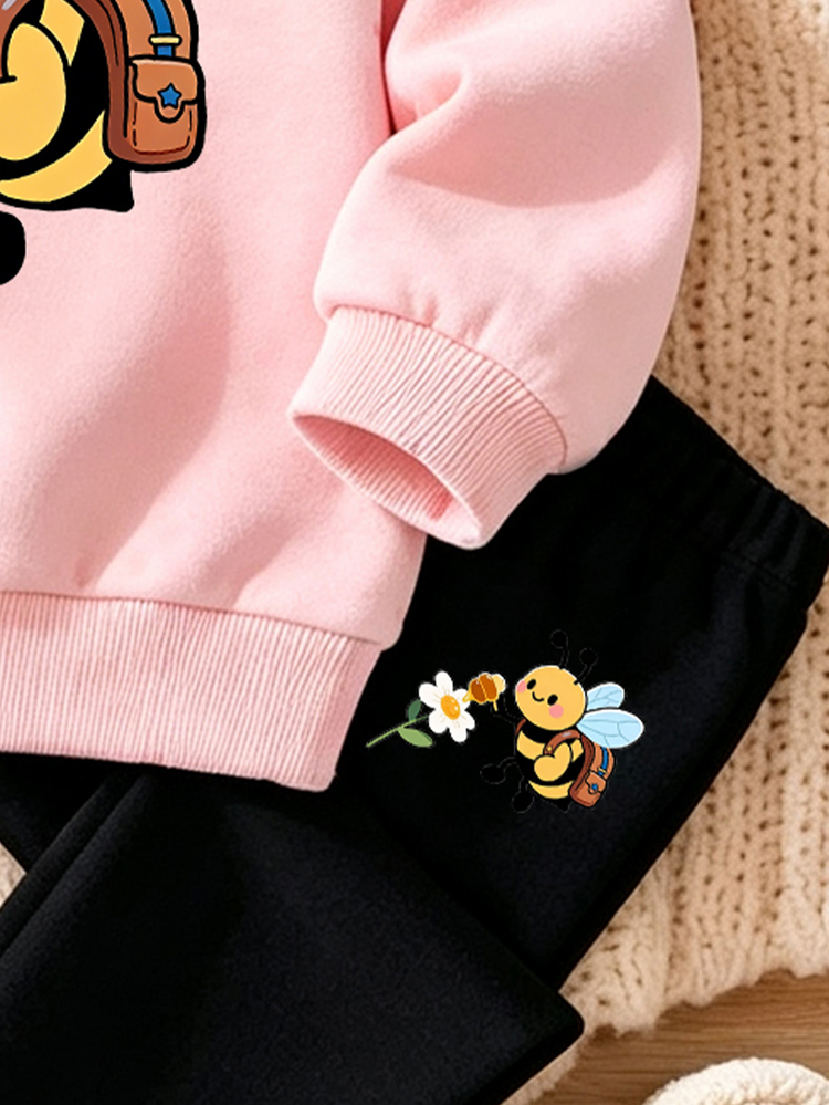 Baby Girls 1 Set Fall Outfits Cute Bee & Daisy Print Crew Neck Sweatshirt & Leggings Set, Fall Clothes Winter - Multicolor - View 7