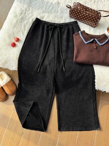 Comfortcana Plus Size All-Season Vintage Washed Drawstring Black Casual Sweatpants - Black - View 5