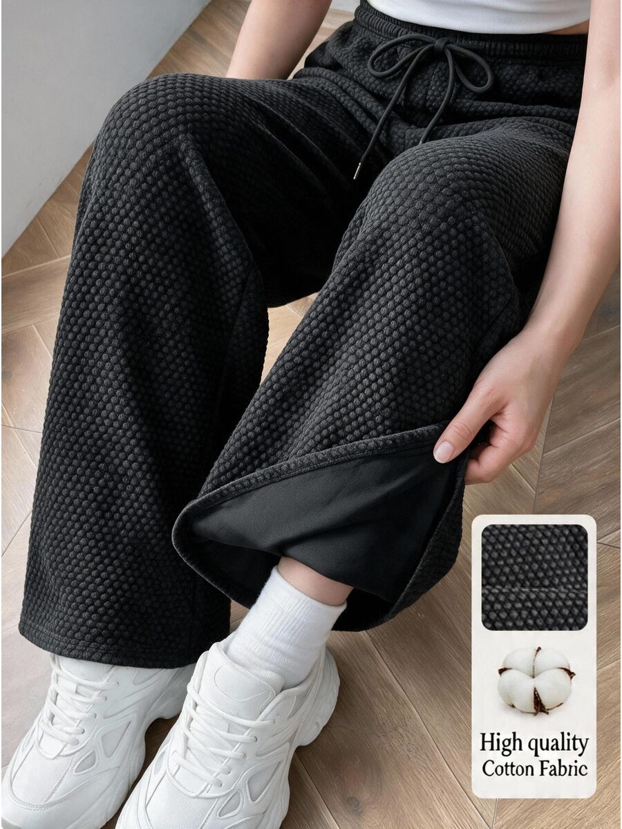 Comfortcana Plus Size All-Season Vintage Washed Drawstring Black Casual Sweatpants - Black - View 1