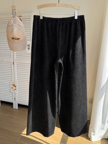 Comfortcana Plus Size All-Season Vintage Washed Drawstring Black Casual Sweatpants - Black - View 2