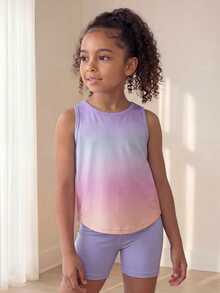 SHEIN Young Girls' Purple Gradient Sleeveless Top & Shorts Set,Fitted High-Stretch Sporty Back Design, Autumn Winter Gym Fitness,Cycling & Jogging, Fall - Multicolor - View 6