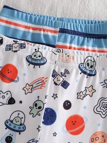 4pcs Baby Boy Comfortable Soft High Elastic Ribbed Fabric Planet Stripe All-Over Print Short Sleeve Crew Neck Long Pants Tight Pajama Set - Multicolor - View 5