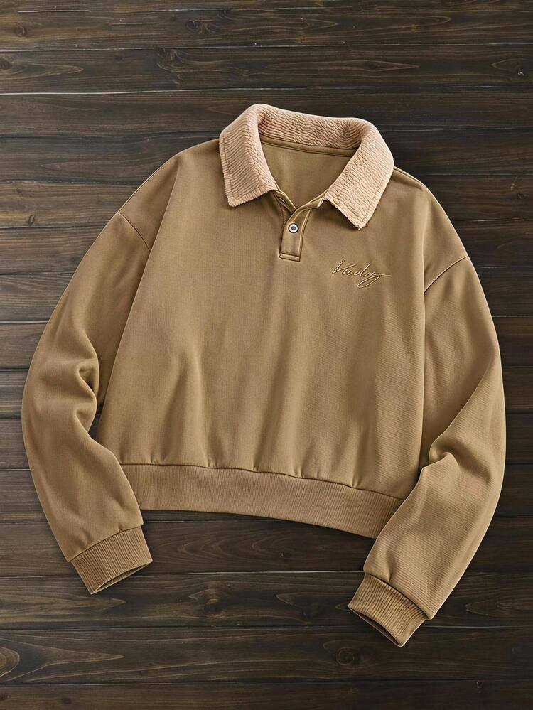 HIMLAND Men's Casual Versatile Contrast Color Collar Sweatshirt, Autumn/Winter Hiking Work Beige - Khaki - View 1