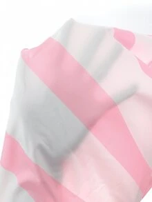 SHEIN Sparklyn Tween女孩 DT-TX2504--S V領對比色長袖T恤 180g牛奶絲休閒穿搭舒適日常秋季校園粉色與白色條紋 - 彩色 - 查看 6