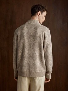 Manfinity Homme Men's Patchwork Quilted Cardigan Old Money Formal Keep Warm - Beige - View 6