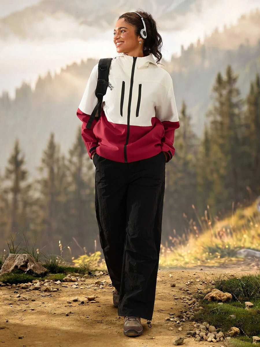 Exploreva Exploreva Women's Colorblock Hooded Outdoor Softshell Jacket - Beige - View 1