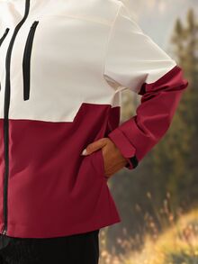 Exploreva Exploreva Women's Colorblock Hooded Outdoor Softshell Jacket - Beige - View 7