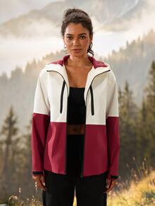 Exploreva Exploreva Women's Colorblock Hooded Outdoor Softshell Jacket - Beige - View 4