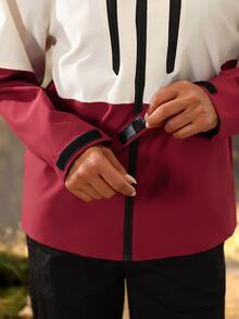 Exploreva Exploreva Women's Colorblock Hooded Outdoor Softshell Jacket - Beige - View 5
