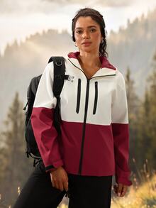 Exploreva Exploreva Women's Colorblock Hooded Outdoor Softshell Jacket - Beige - View 8