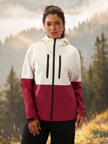 Exploreva Exploreva Women's Colorblock Hooded Outdoor Softshell Jacket - Beige - View 6