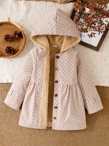 SHEIN Girls' Winter Coat, Khaki Color, Fuzzy Lining, Hooded, Button Closure, Fashionable Jacket, Suitable For Daily Casual Wear - Khaki - View 10