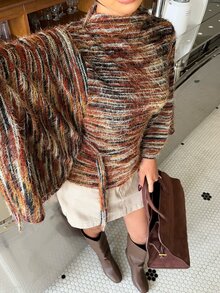 Aloruh 女款小立領彩色針織不對稱袖口設計時尚休閒上衣 - 彩色 - 查看 5