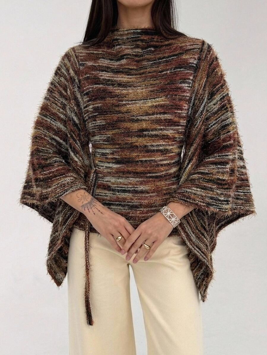Aloruh 女款小立領彩色針織不對稱袖口設計時尚休閒上衣