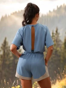 Exploreva Exploreva Rompi Olahraga Luar Ruangan Wanita dengan Motif Blok Warna - Dusty Blue - View 3