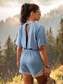 Exploreva Exploreva Rompi Olahraga Luar Ruangan Wanita dengan Motif Blok Warna - Dusty Blue - View 2