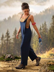 Exploreva Exploreva Jumpsuit Olahraga Luar Ruangan Wanita dengan Dua Saku - Navy Blue - View 4