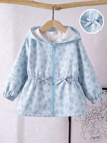 SHEIN Young Girls Hooded Coat, Cute Tops, New Fall Looks, Autumn, Winter, School, Jacket  Love Heart  Print - Blue - View 5
