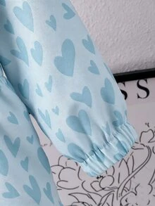 SHEIN Young Girls Hooded Coat, Cute Tops, New Fall Looks, Autumn, Winter, School, Jacket  Love Heart  Print - Blue - View 3