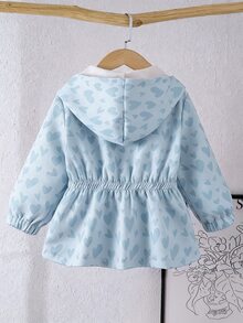 SHEIN Young Girls Hooded Coat, Cute Tops, New Fall Looks, Autumn, Winter, School, Jacket  Love Heart  Print - Blue - View 2