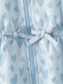 SHEIN Young Girls Hooded Coat, Cute Tops, New Fall Looks, Autumn, Winter, School, Jacket  Love Heart  Print - Blue - View 9