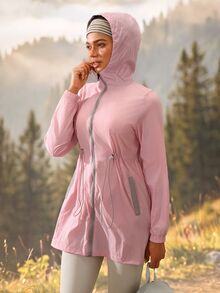 Exploreva Exploreva Women's Outdoor Hooded Drawstring Waist Sun Protection Jacket - Pink - View 7
