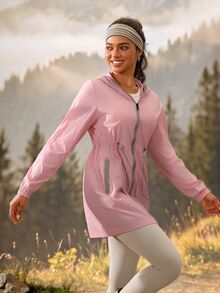 Exploreva Exploreva Women's Outdoor Hooded Drawstring Waist Sun Protection Jacket - Pink - View 2
