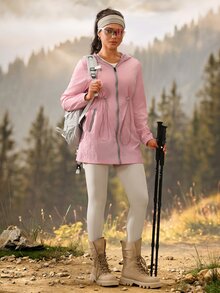 Exploreva Exploreva Women's Outdoor Hooded Drawstring Waist Sun Protection Jacket - Pink - View 4
