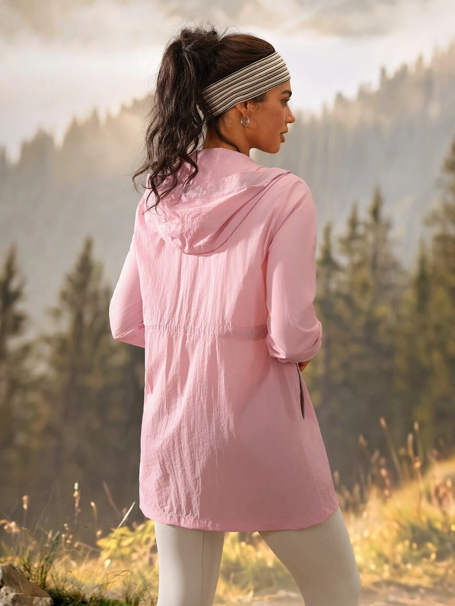 Exploreva Exploreva Women's Outdoor Hooded Drawstring Waist Sun Protection Jacket - Pink - View 1