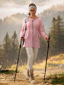 Exploreva Exploreva Women's Outdoor Hooded Drawstring Waist Sun Protection Jacket - Pink - View 5