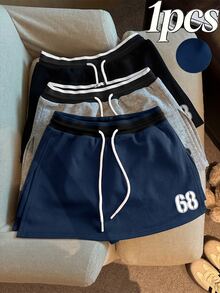 Franclia Women's Drawstring Waist Casual Versatile Daily Wear Half Skirt - Navy Blue - View 1