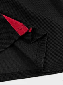 Manfinity BRENVOR Kaos Pria Kasual Musim Gugur Motif Blok Warna Patchwork dengan Cetakan Huruf - Hitam - View 5