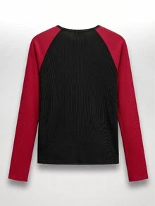 Manfinity BRENVOR Kaos Pria Kasual Musim Gugur Motif Blok Warna Patchwork dengan Cetakan Huruf - Hitam - View 3