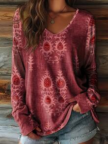 Selamara Sweatshirt Wanita Bergaya Vintage Rusak, Romantis, Bohemian dengan Motif Bunga, Cocok untuk Pemakaian Sehari-hari, Bepergian, Liburan, dan Santai. - MultiWarna - View 3