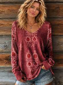 Selamara Sweatshirt Wanita Bergaya Vintage Rusak, Romantis, Bohemian dengan Motif Bunga, Cocok untuk Pemakaian Sehari-hari, Bepergian, Liburan, dan Santai. - MultiWarna - View 1