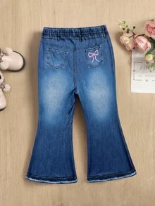 SHEIN Baby Girl Knitted Special Effect Print Cute Bow Print Long Pants - Multicolor - View 2