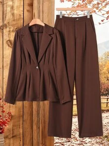 Rusticease Blus Kancing Depan Sederhana dan Celana Panjang Kasual Elegan untuk Wanita dengan Saku, Cocok untuk Musim Panas/Pakaian Kerja Kantor Wanita Warna Merah Tua - Chocolate Brown - View 4