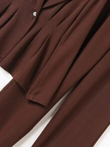 Rusticease Blus Kancing Depan Sederhana dan Celana Panjang Kasual Elegan untuk Wanita dengan Saku, Cocok untuk Musim Panas/Pakaian Kerja Kantor Wanita Warna Merah Tua - Chocolate Brown - View 5
