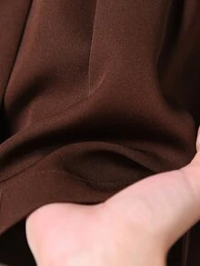 Rusticease Blus Kancing Depan Sederhana dan Celana Panjang Kasual Elegan untuk Wanita dengan Saku, Cocok untuk Musim Panas/Pakaian Kerja Kantor Wanita Warna Merah Tua - Chocolate Brown - View 7