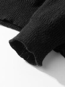 Manfinity CasualKnits كنزة رجالية بطبعة جمجمة داكنة بياقة دائرية وأكمام طويلة بأسلوب غوث - الأسود - مشاهدة 5