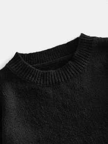 EASEVO Men Plus Size Heart Embroidery Drop Shoulder Oversize Sweater Halloween Winter Party Autumn - Black - View 3